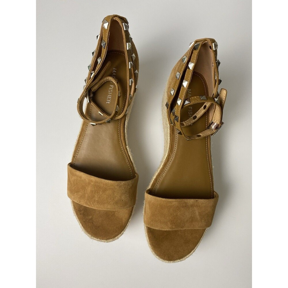 Marc Fisher Brown Boho Platform Suede Wedge Sandal Ankle Strap Studded Shoes 9